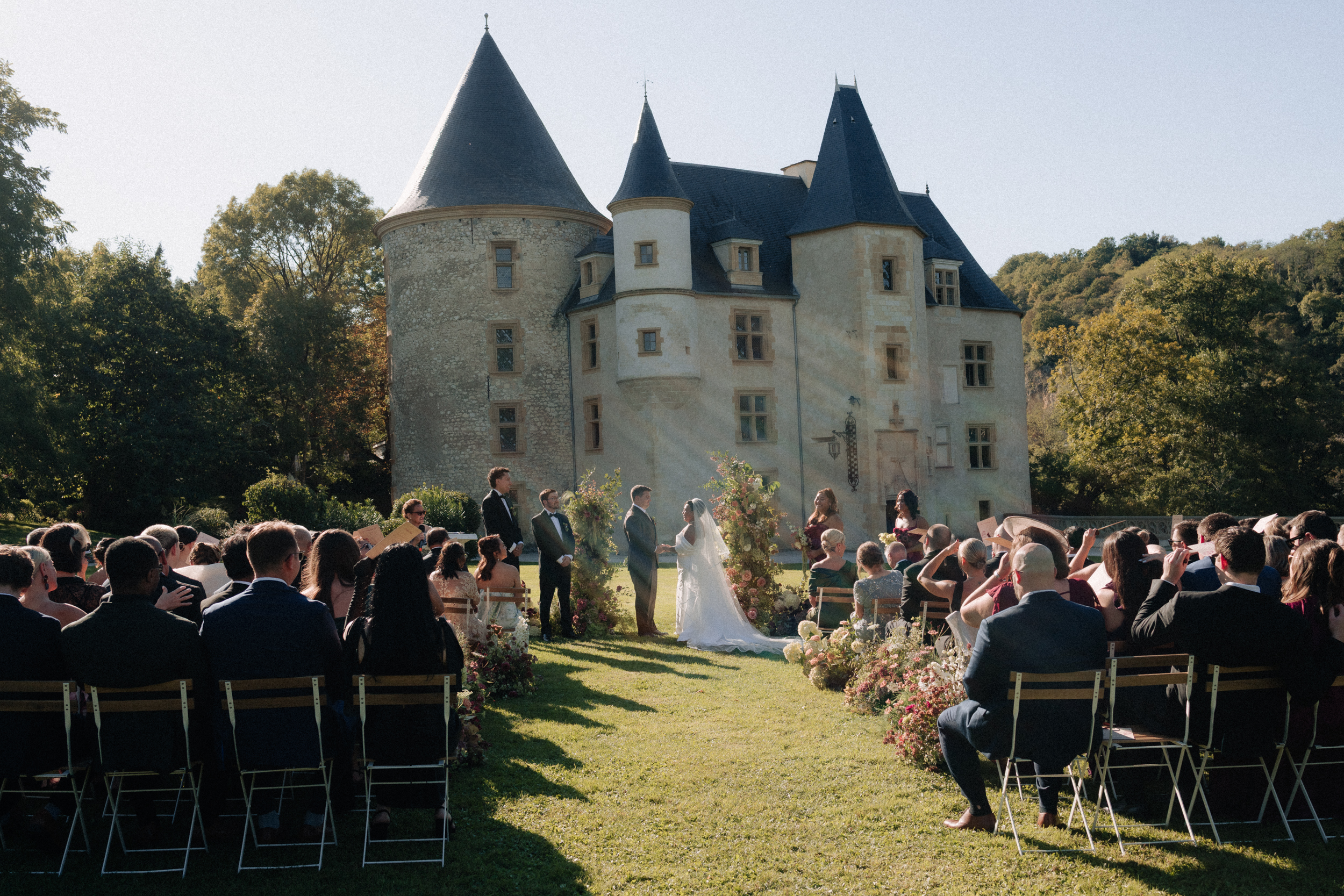 Outdoor ceremony at Château de Saint Martory during a destination wedding in the South of France